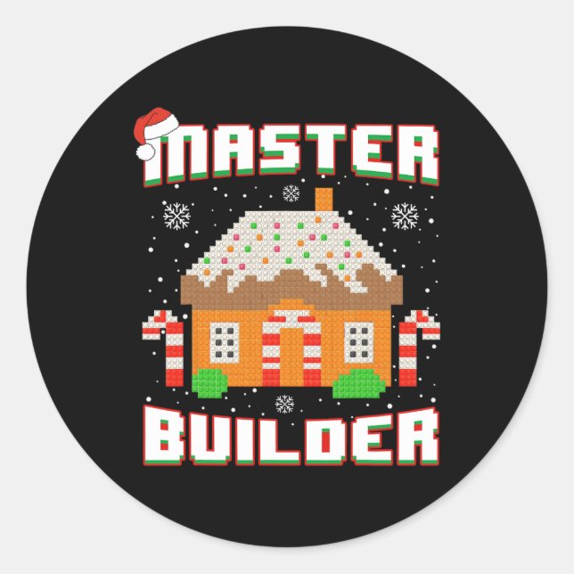 Master Builder Gingerbread House Christmas Block B Classic Round Sticker (Front)