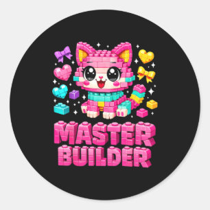 Master builder girls kids building bricks cat classic round sticker