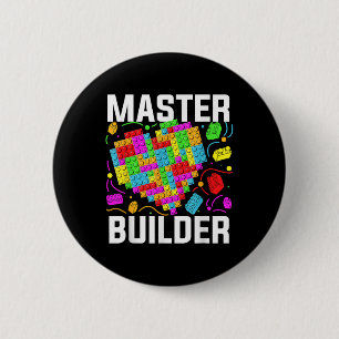 Master Builder Heart Block Brick Building 6 Cm Round Badge