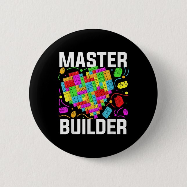 Master Builder Heart Block Brick Building 6 Cm Round Badge (Front)