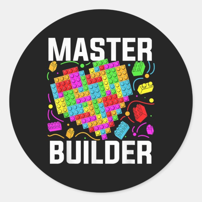 Master Builder Heart Block Brick Building Classic Round Sticker (Front)