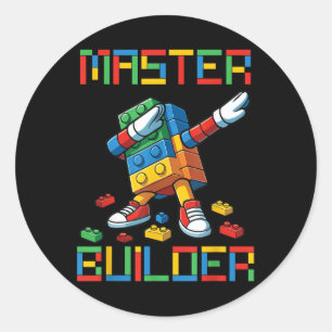 Master Builder Tee Dabbing Blocks Bricks Building Classic Round Sticker