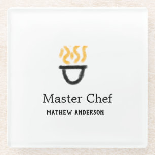 Master chef add name black pan yellow fire fume co glass coaster
