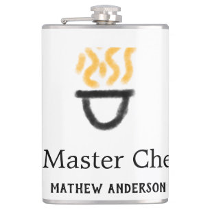 Master chef add name black pan yellow fire fume co hip flask