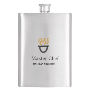 Master chef add name black pan yellow fire fume co hip flask
