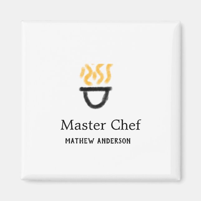 Master chef add name black pan yellow fire fume co magnet (Front)