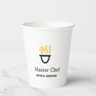 Master chef add name black pan yellow fire fume co paper cups