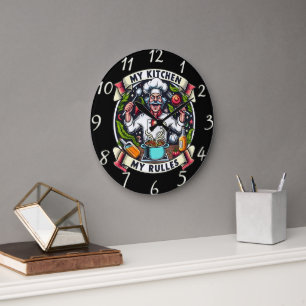 Master Chef Asserting Authority Large Clock