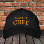 MASTER CHEF embroidered baseball cap gold / black<br><div class="desc">Embroidered Hats: Classic golden / white fashion baseball cap with text "MASTER CHEF" for the worlds best chef,  master chef,  barbecue guru,  cooking wizard / family hats</div>