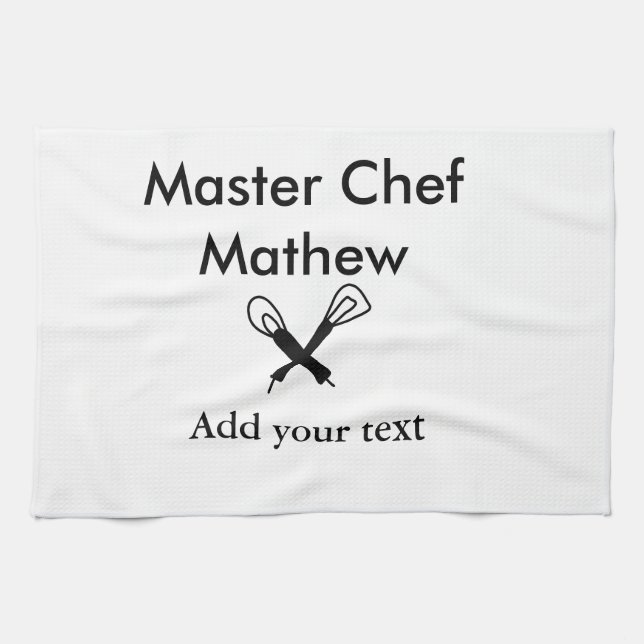 Master chef kitchen bakery cook add text name cutl tea towel (Horizontal)