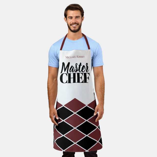 Master Chef name personalised black garnet chequer Apron (Worn)