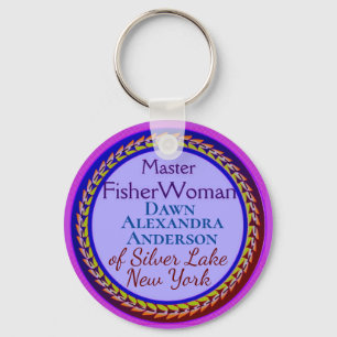 “Master FisherWoman” Personalized W Name and Place Key Ring