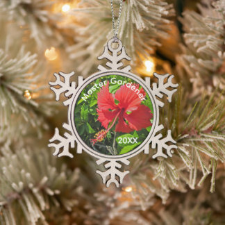 Master Gardener Colourful Tropical Flower Holiday Snowflake Pewter Christmas Ornament