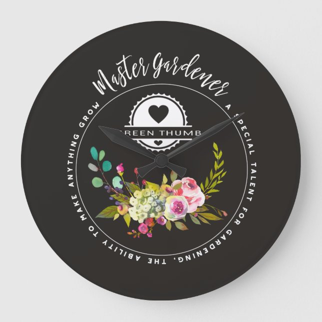 Master Gardener, Gardening Gifts. Green Thumb Large Clock (Front)