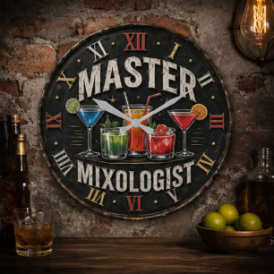 Master Mixologist Bartender Gift Retro Home Bar Large Clock