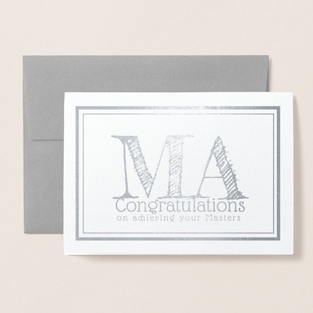 Master of Art degree silver congratulations card (Front With Envelope)