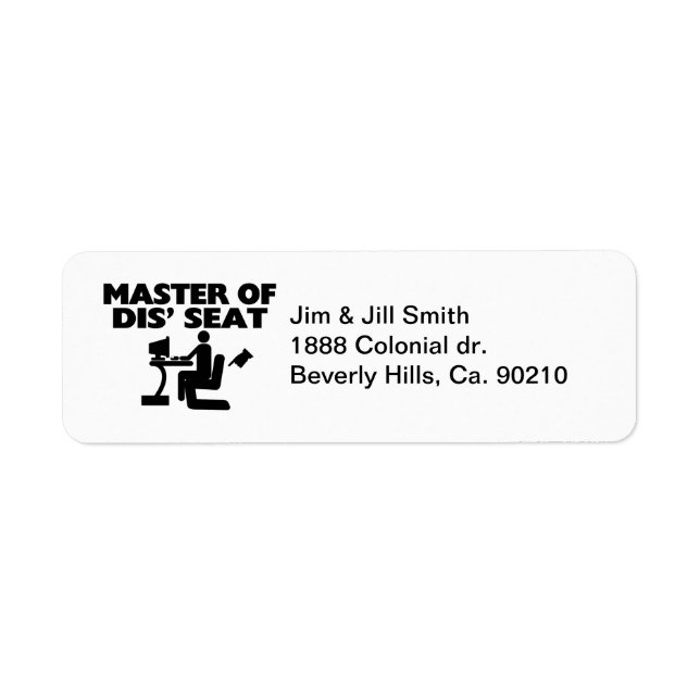 Master Of Dis' Seat Computer Return Address Label (Front)