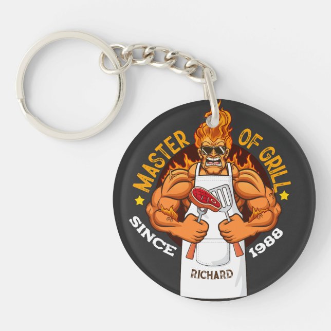 Master of Grill Fathers Day Gift BBQ Chef Dad Key Ring (Front)