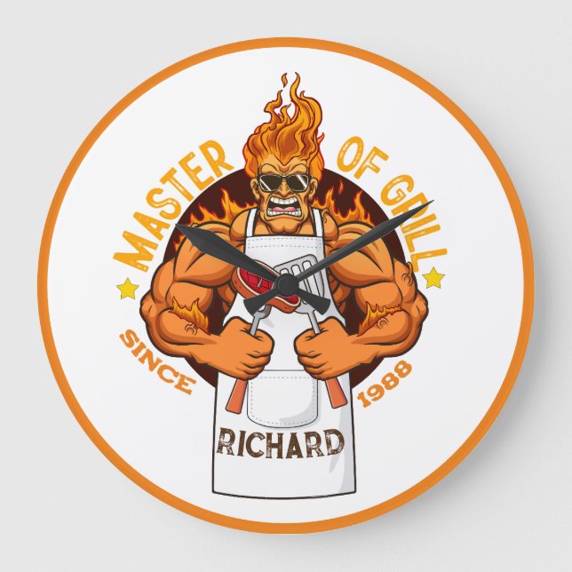 Master of Grill Fathers Day Gift BBQ Chef Dad Large Clock (Front)