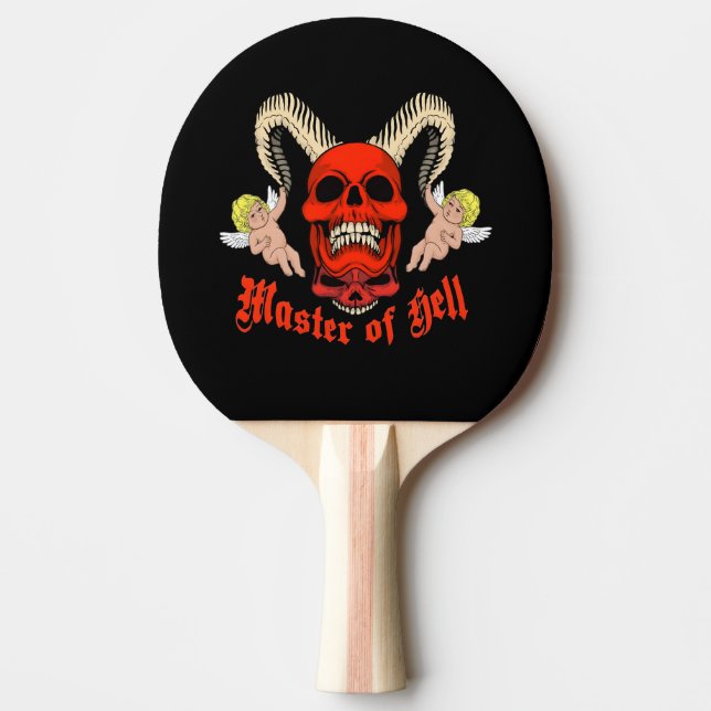 Master of Hell Gothic Skull and Cherubs Design Ping Pong Paddle (Front)