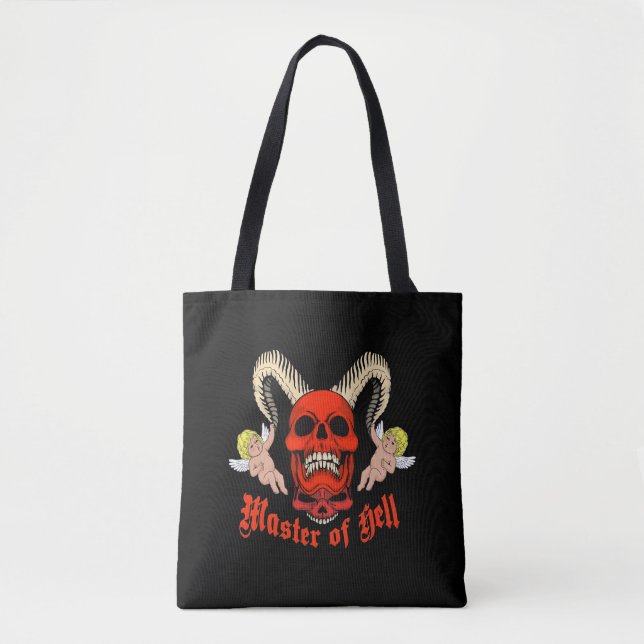 Master of Hell Gothic Skull and Cherubs Design Tote Bag (Front)