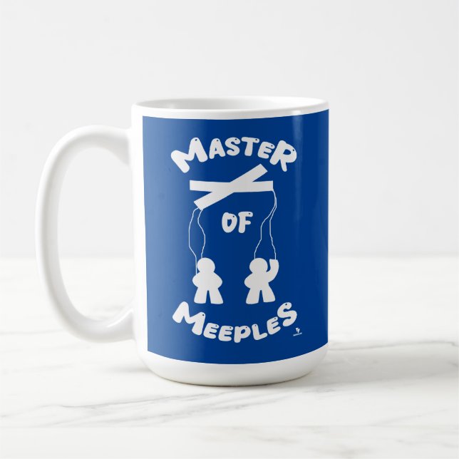 Master of Meeples Funny Gamer Puppet Slogan Coffee Mug (Left)