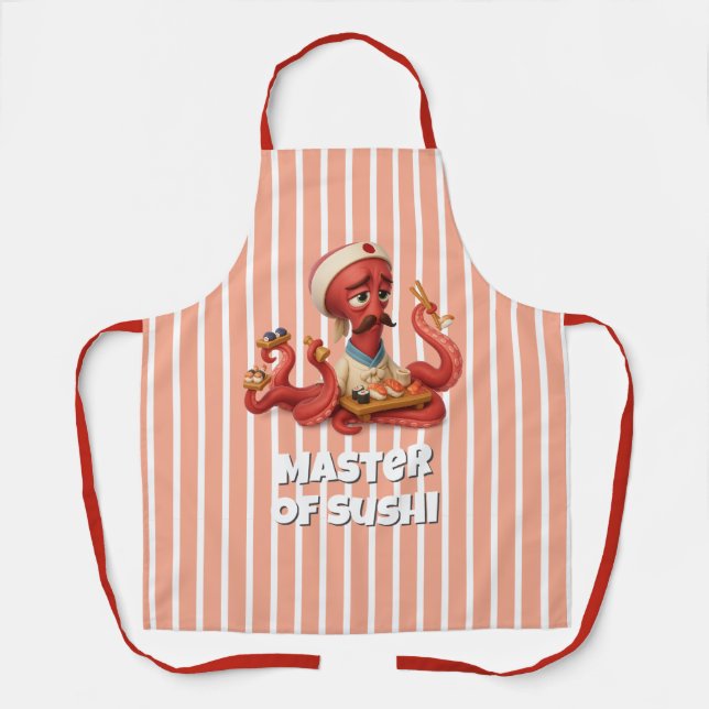 Master of Sushi – Funny Cartoon Octopus Chef Apron (Front)