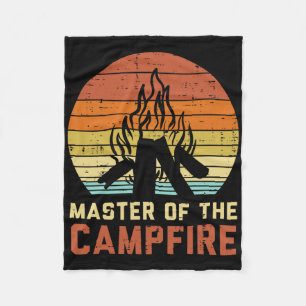 Master Of The Campfire Sunset Retro Bonfire Campin Fleece Blanket