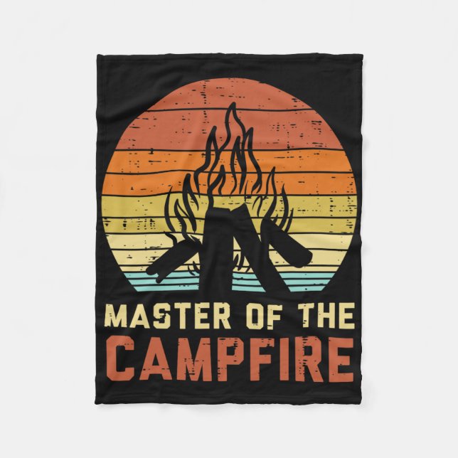 Master Of The Campfire Sunset Retro Bonfire Campin Fleece Blanket (Front)