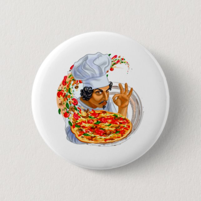 Master Pizza Chef Holding Delicious Pizza 6 Cm Round Badge (Front)