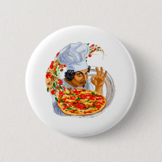 Master Pizza Chef Holding Delicious Pizza 6 Cm Round Badge