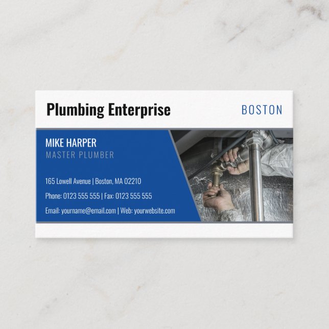 Master plumber | Handy Man Silver Deep Blue Business Card (Front)