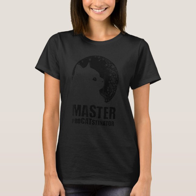 Master Procatstinator   Cat   Humor Kitten Lazy T-Shirt (Front)