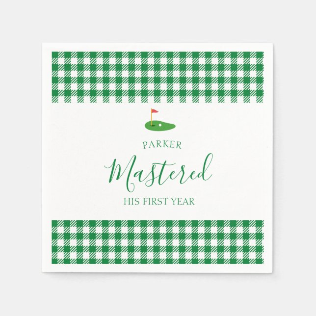Mastered First Year One Hole In One Green Birthday Napkin (Front)