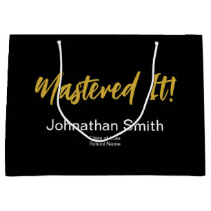 Mastered It! Black White Gold Grad's Name Year Large Gift Bag