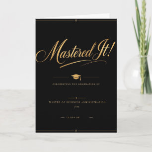 Mastered It! MBA Graduation Card Black Gold Eleg
