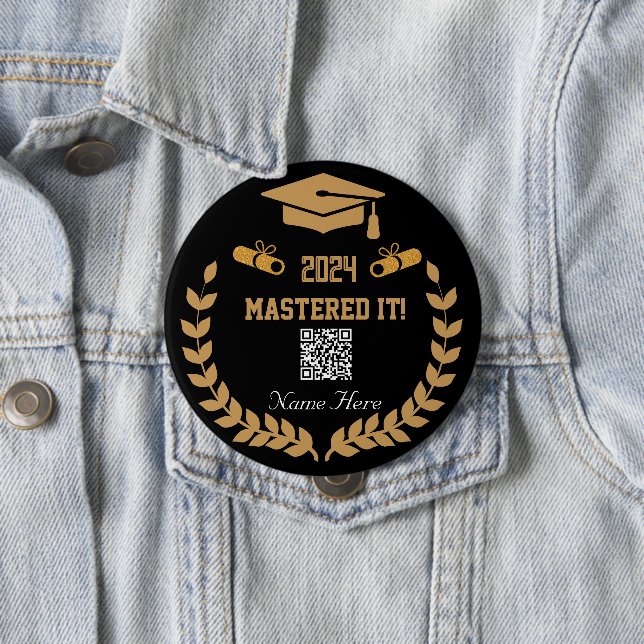 Mastered It! Personalised 2024 Graduation QR 10 Cm Round Badge (In Situ)
