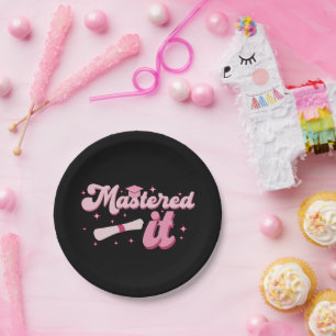 Mastered It Pink Script Masters Graduation Quote Paper Plate