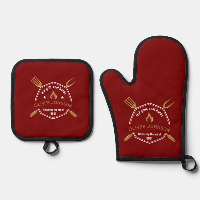 Mastering The Art Of BBQ Dad Father's Day Oven Mitt & Pot Holder Set (Front)
