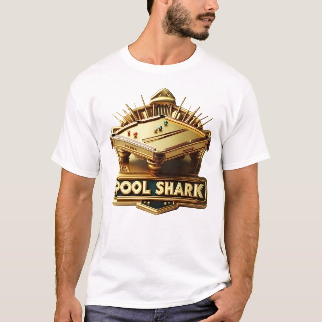Mastering the Game: Pool Shark Logo on Pool Table T-Shirt (Front)
