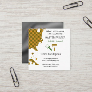 Masterpainter & Green Chequerboard pattern Square Business Card