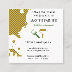 Masterpainter & Grey Yellow Chequerboard pattern Square Business Card