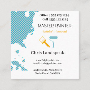 Masterpainter & Light Blue Chequerboard pattern Square Business Card