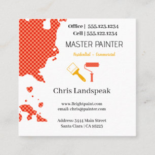 Masterpainter & Orange Chequerboard pattern Square Business Card