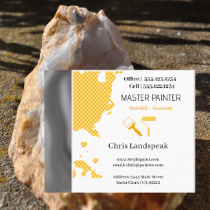Masterpainter & Orange Yellow Chequerboard pattern Square Business Card