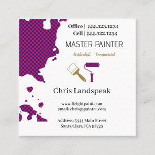 Masterpainter & Red Gold Chequerboard pattern Square Business Card