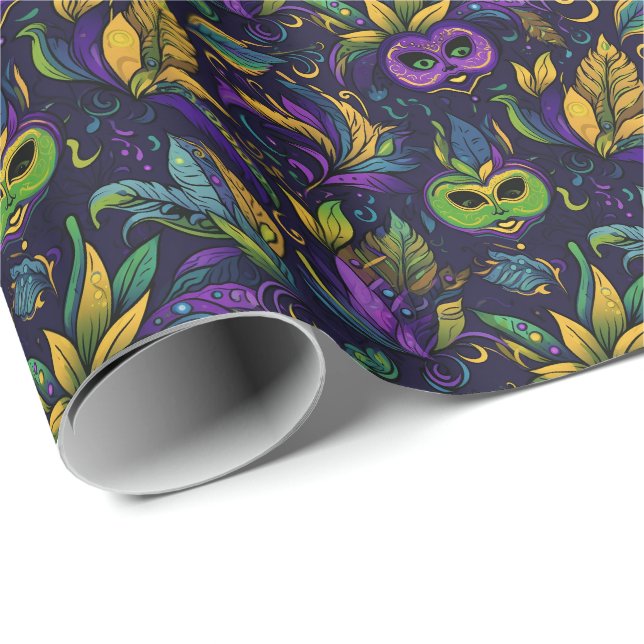 Masterpiece Mardi Gras Masks pattern Wrapping Paper (Roll Corner)