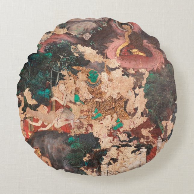 Masterpiece of traditional Thai style painting art Round Cushion (Front)