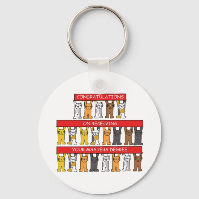Masters Degree Congratulations, Cartoon Cats. Key Ring (Front)
