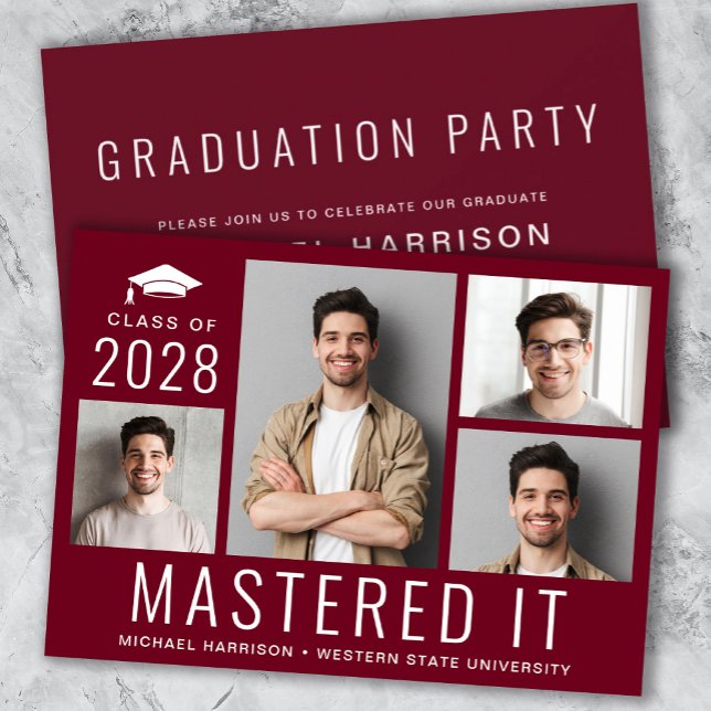 Masters Degree Photo Burgundy Graduation Party Invitation (Creator Uploaded)